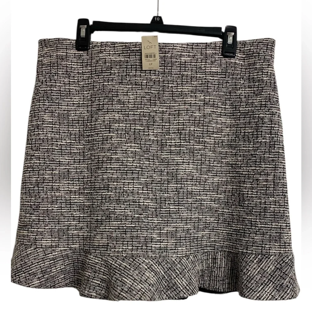 NWT Loft L/P Tweed Woven Ruffle Metallic Cotton Midi Skirt